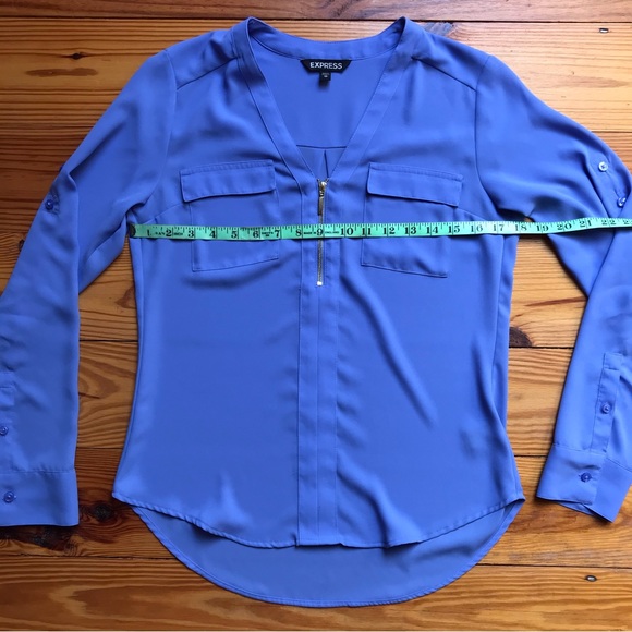 Express Periwinkle V-Neck Half Zip Blouse, GUC, XS - Picture 7 of 13